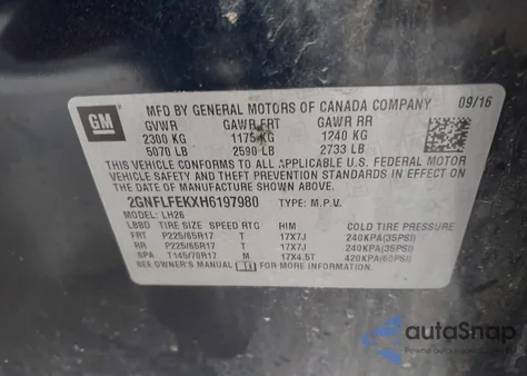 2017 Chevrolet Equinox Lt from USA, damaged, VIN 2GNFLFEKXH6197980